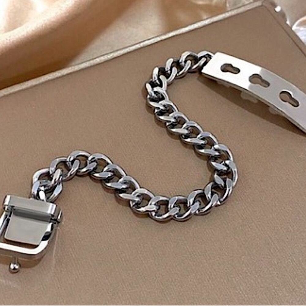 Belt Buckle Silver Chain Bracelet Stainless Steel - Picture 8 of 8